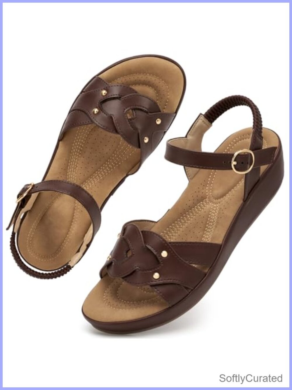 Womens Woven Wedge Sandals Faux Leather Adjustable Ankle Strap Comfortable